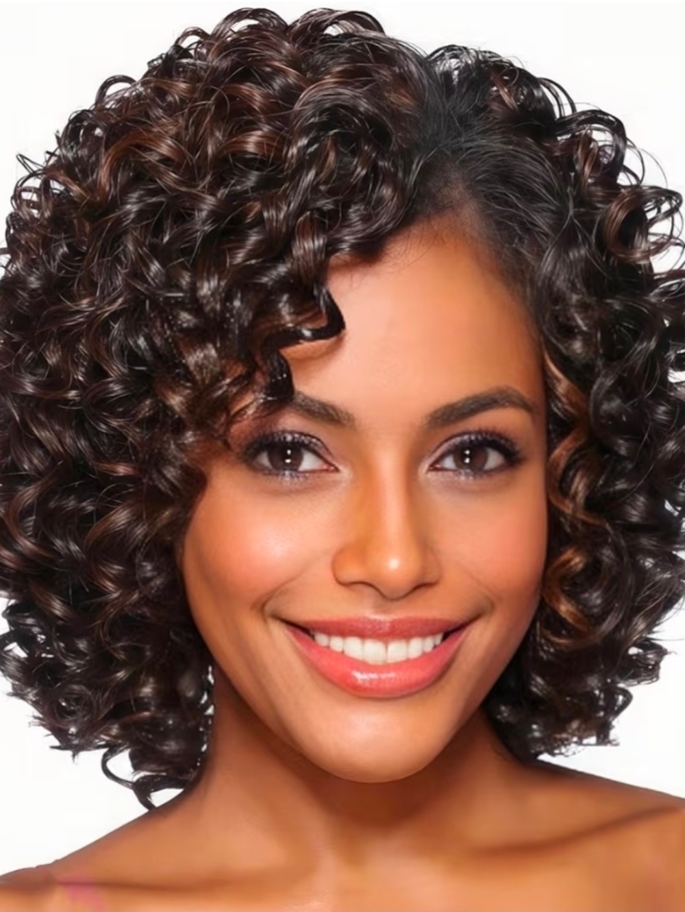 Afro Kinky Curly Synthetic Hair Bob Wig - 12 Inch - Mixed Brown